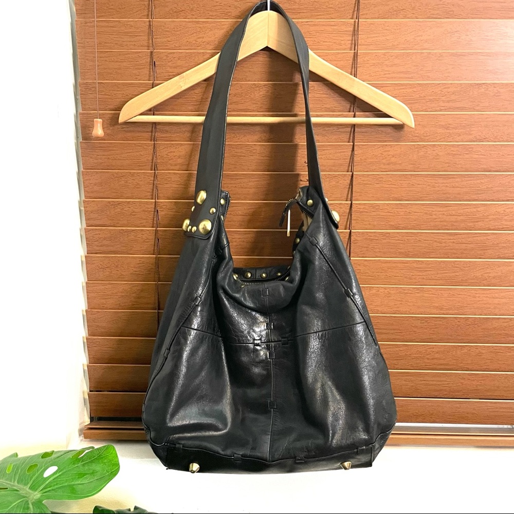 Trina Turk Distressed Leather Hobo Bag Studded